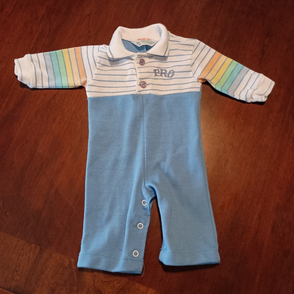Vintage Health-tex Striped Blue Rainbow‎ Boys Romper